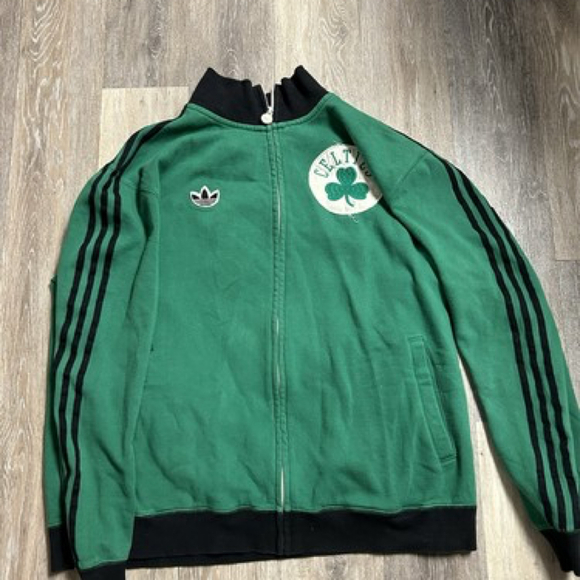 ADIDAS Boston Celtics Full Zip Up Sweatshirt NBA Sweater Jacket Mens XL Patch - Picture 1 of 3